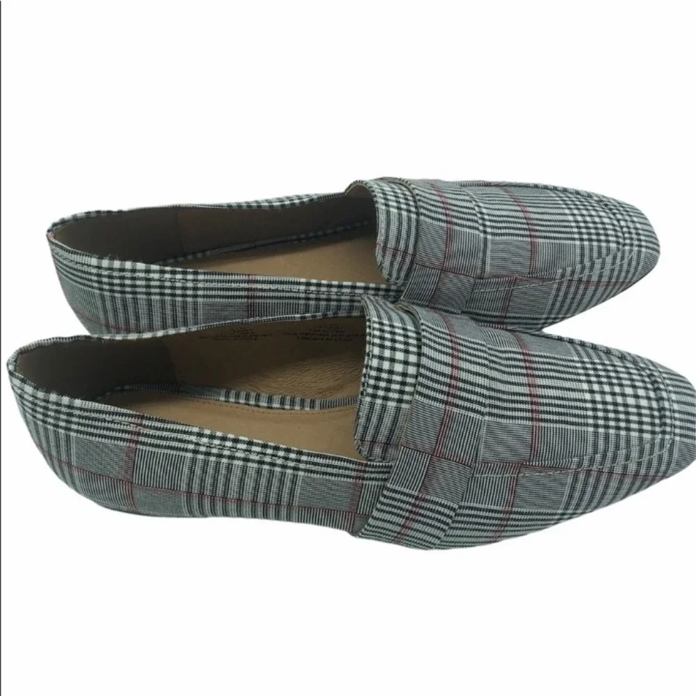 Halogen Grey Plaid Glen Check Penny Loafers Slip On Flats Womens 8.5
